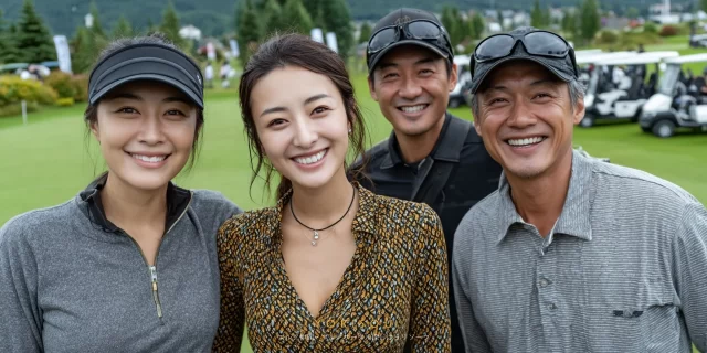 大村市西本町在住の20代〜30代女性ゴルファー4人が、ゴルフウェア姿で自然な笑顔を見せるバストアップ写真