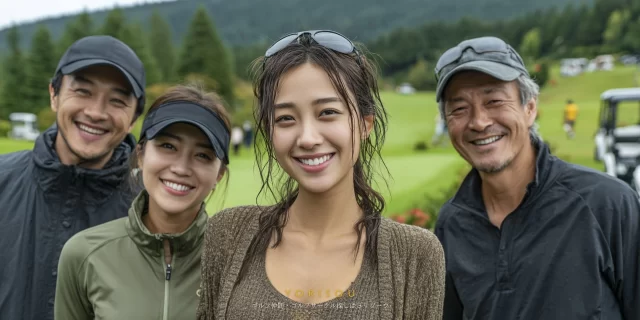 茨木市春日エリア在住の20代〜50代ゴルファーが、世代を超えて同じ組でラウンドを楽しんでいる様子が伝わる集合写真