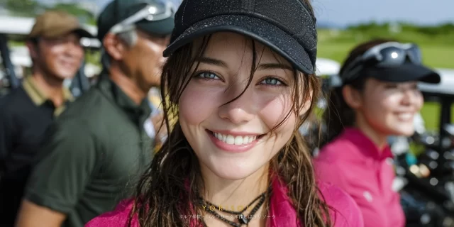 福岡市西区周船寺方面のゴルフ場で、仲間と会話を交わす40代男性ゴルファーのバストアップ、自然な笑顔