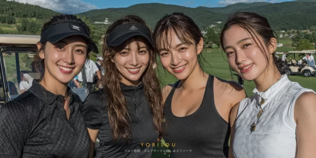 市川市曽谷エリアのコース脇で、女性ゴルファー4人がゴルフウェア姿で並び、ラウンド後に笑顔を見せるバストアップ写真