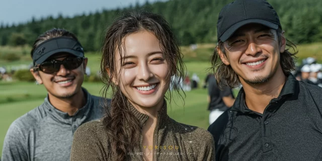 さいたま市大宮区方面を生活圏とするゴルファーたちが、ゴルフウェア姿でバストアップになり、和やかに談笑している様子