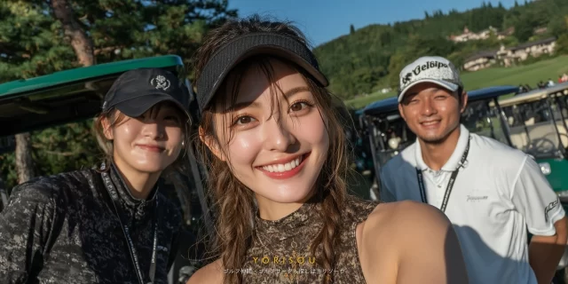 金沢市有松エリアのゴルフ場で、ゴルフウェアを着た女性3人がバストアップで並び、和やかな雰囲気で写っている様子