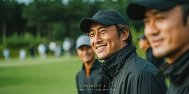 稲城市内の生活圏が近いゴルファー同士が、練習とラウンドを両立しながら交流している様子