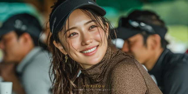 鹿児島市牟礼岡のゴルフ場で、練習後に並んで写る30〜40代男性ゴルファー4人のバストアップ写真