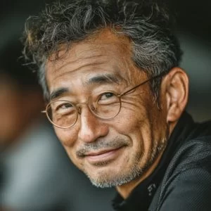 千代田区在住の60代男性ゴルファーが、ゴルフウェア姿でバストアップの自然な笑顔を見せている様子