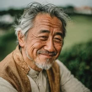 江戸川区在住の60代男性ゴルファーがゴルフウェア姿でバストアップの自然な笑顔を見せている様子