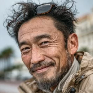 郡山市在住の60代男性ゴルファーが、郡山市近郊のゴルフ場でゴルフウェア姿のバストアップで穏やかに立っている様子