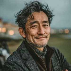 練馬区在住の60代男性ゴルファーが、ゴルフウェア姿でリラックスしている様子
