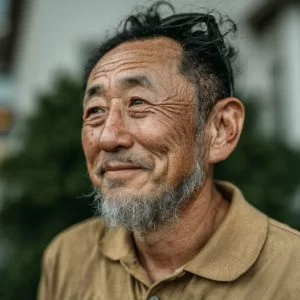 宮崎市古市場在住の60代男性ゴルファーが、ゴルフウェア姿でバストアップの状態で穏やかに微笑んでいる様子