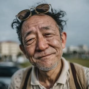 福岡市周辺のゴルフ場で、平日にゴルフを楽しむ50代男性ゴルファーがゴルフウェア姿でバストアップ撮影されている様子