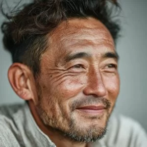 岸和田市在住の40代男性ゴルファーが、ゴルフウェア姿でバストアップ、落ち着いた表情で立っている様子