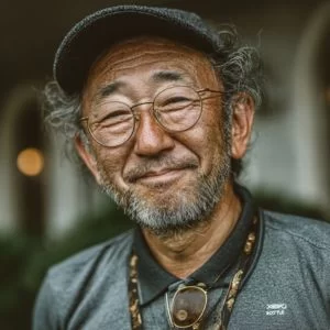 滝沢市在住の70代男性ゴルファーが、ゴルフウェア姿でバストアップに写り、同年代とのラウンドを楽しむ穏やかな表情を見せている様子