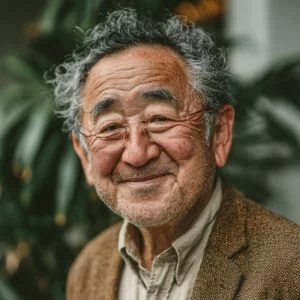 和歌山在住の70代男性ゴルファーが、ゴルフウェア姿でバストアップで穏やかな笑顔を見せている写真