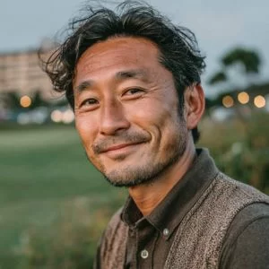 新宿区在住の50代男性が、上達志向でゴルフに向き合う落ち着いた表情