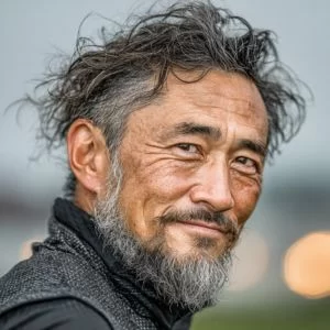 和歌山市在住の50代男性ゴルファーが、上達志向でゴルフに取り組む競技寄りの雰囲気を、ゴルフウェア姿のバストアップで表現している様子