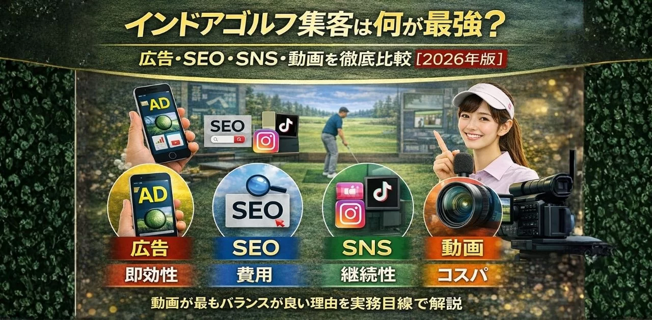 インドアゴルフ集客の広告・SEO・SNS・動画を比較した2026年版のイメージ画像