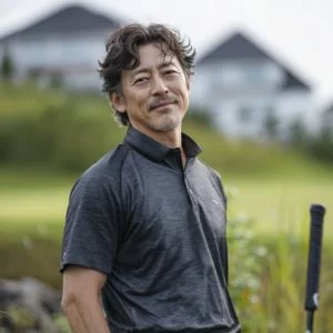 市原市周辺で平日にゴルフを楽しむ50代男性ゴルファーのバストアップ写真